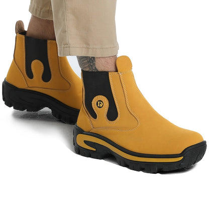Bottes Chelsea Homme Robustes Semelle Crantée Jaune Noir