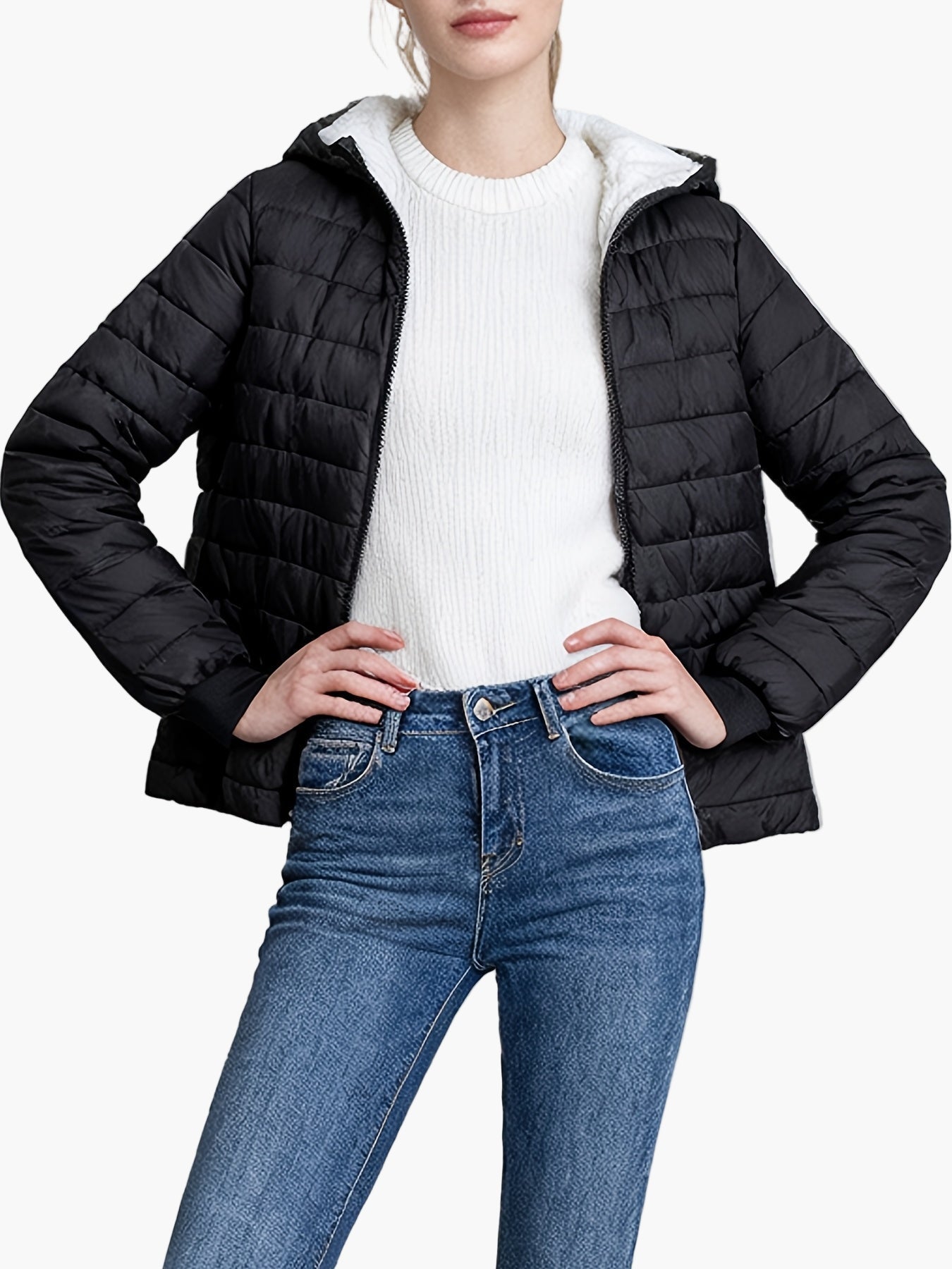 Chaqueta acolchada de invierno para mujer estilo urbano con capucha