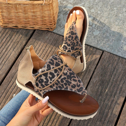 Sandales d'été décontractées femme style bohème à motif léopard