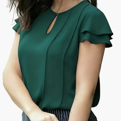 Blouse élégante à manches courtes volantées pour femme, style bureau et sorties