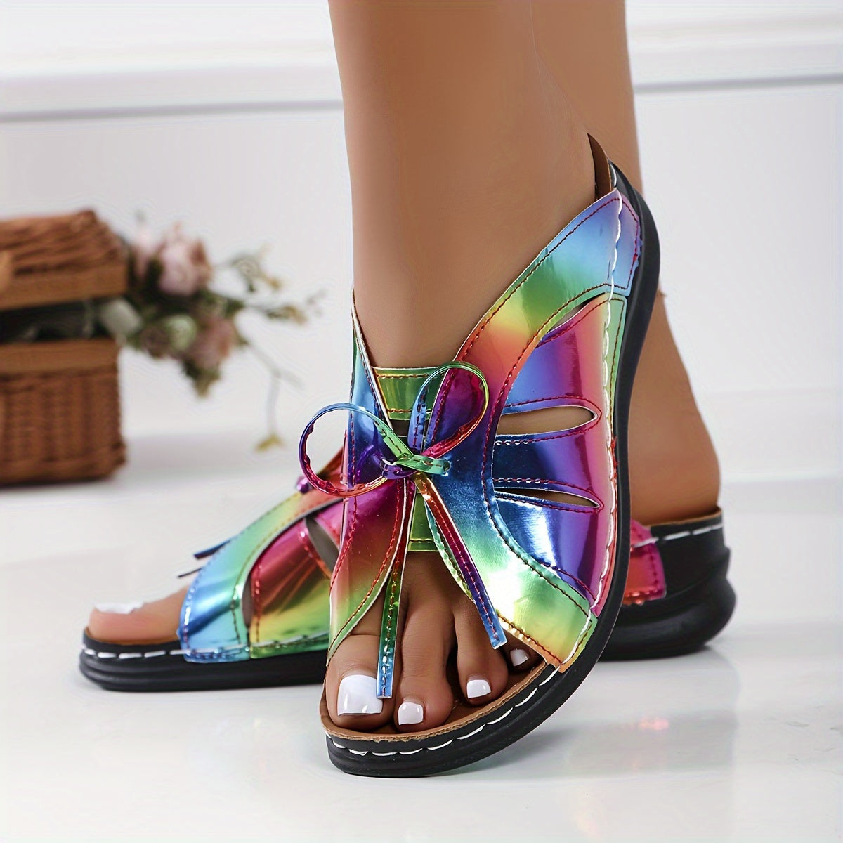 Sandales décontractées à plateforme pour femme – Style estival confortable à enfiler, bout ouvert