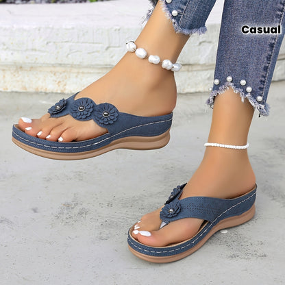 Sandales décontractées pour femme à talon plat style tongs avec fleurs – Idéal pour l’été