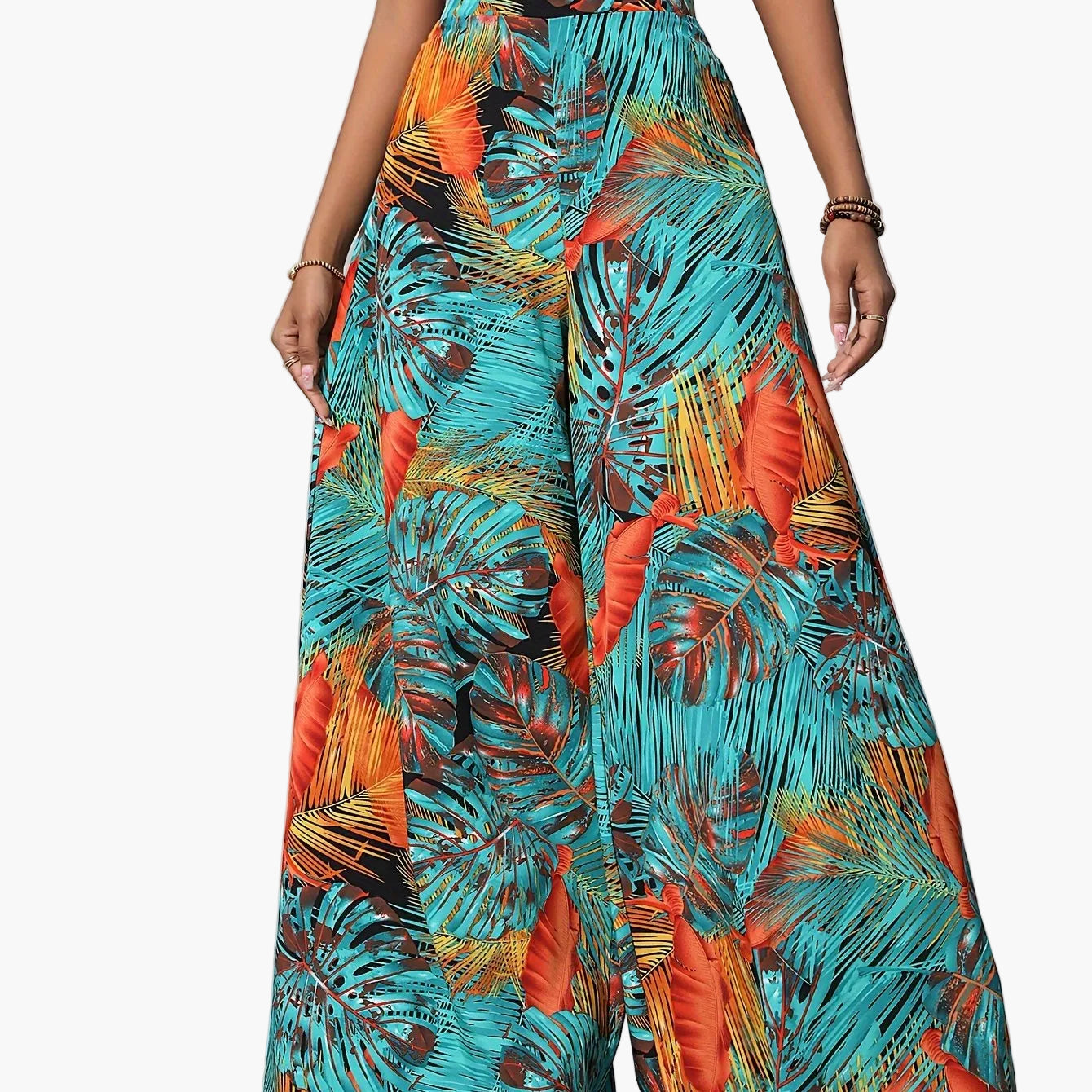 Pantalón ancho para mujer estilo tropical casual para playa y verano