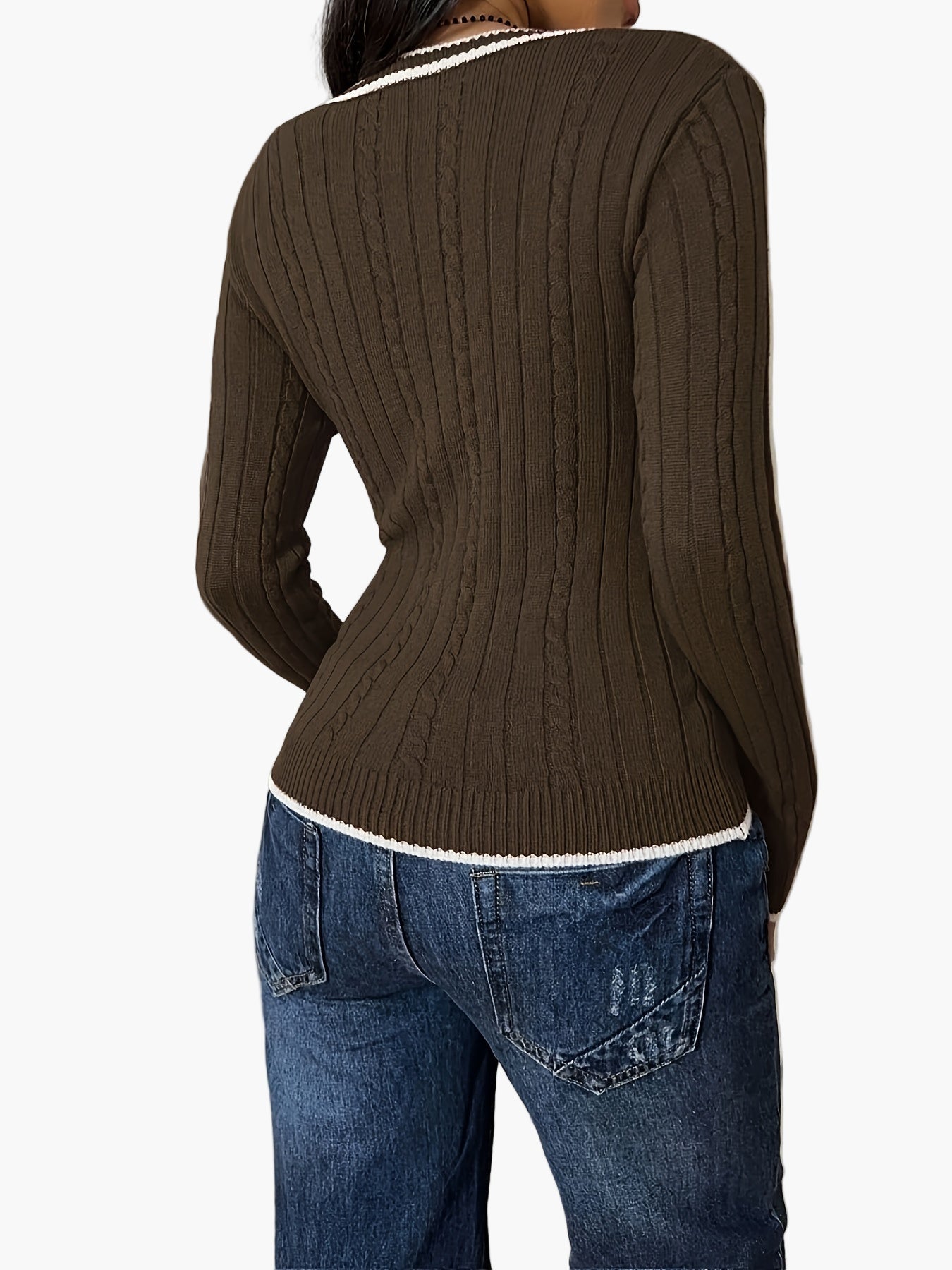 Damtröja med V-ringning och ribbad effekt i casual chic stil