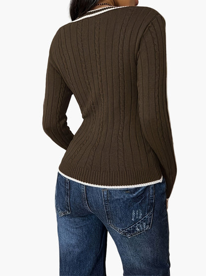 Damtröja med V-ringning och ribbad effekt i casual chic stil