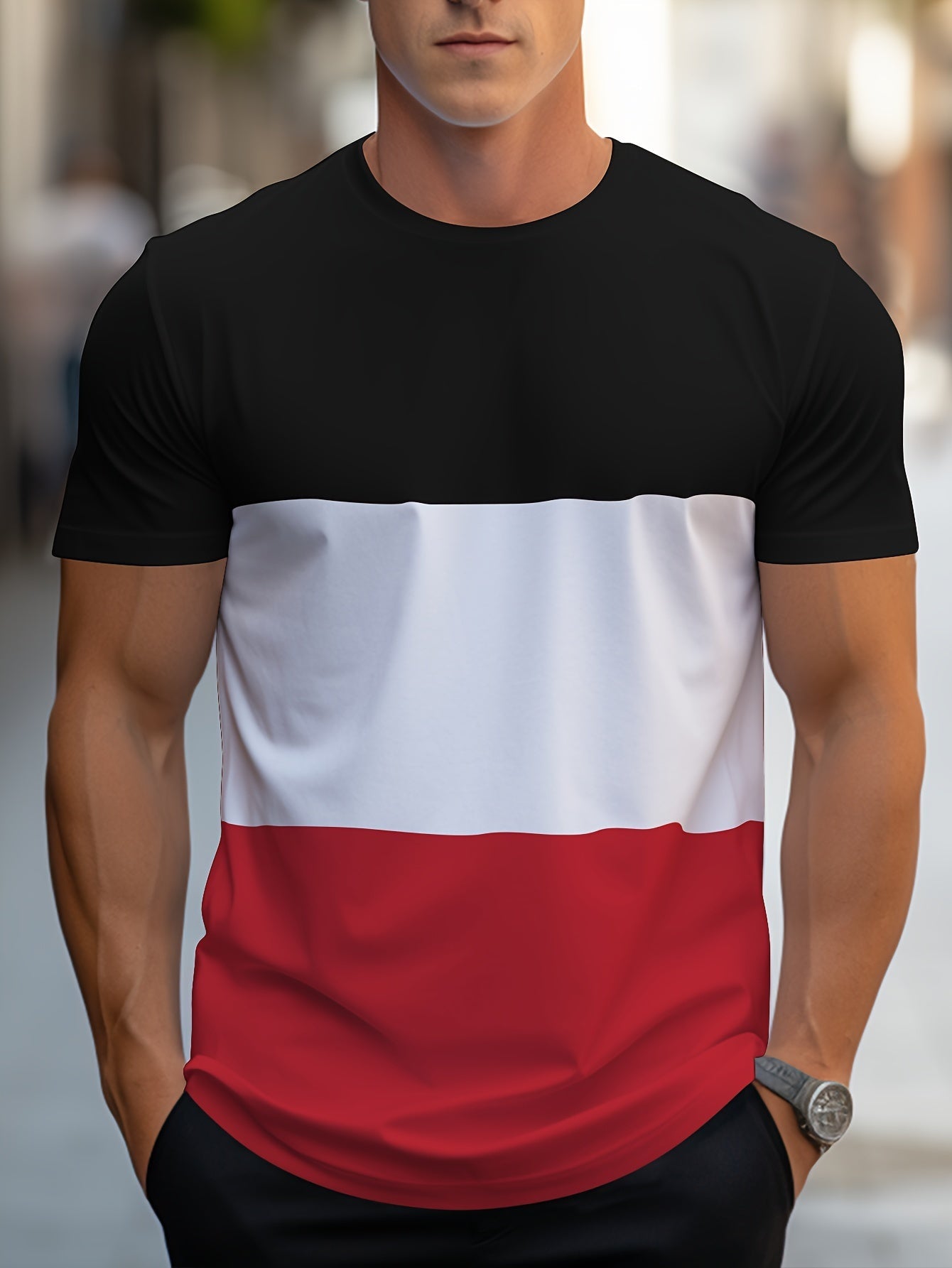 T-shirt Homme Style Décontracté à Bandes Contraste pour Usage Quotidien