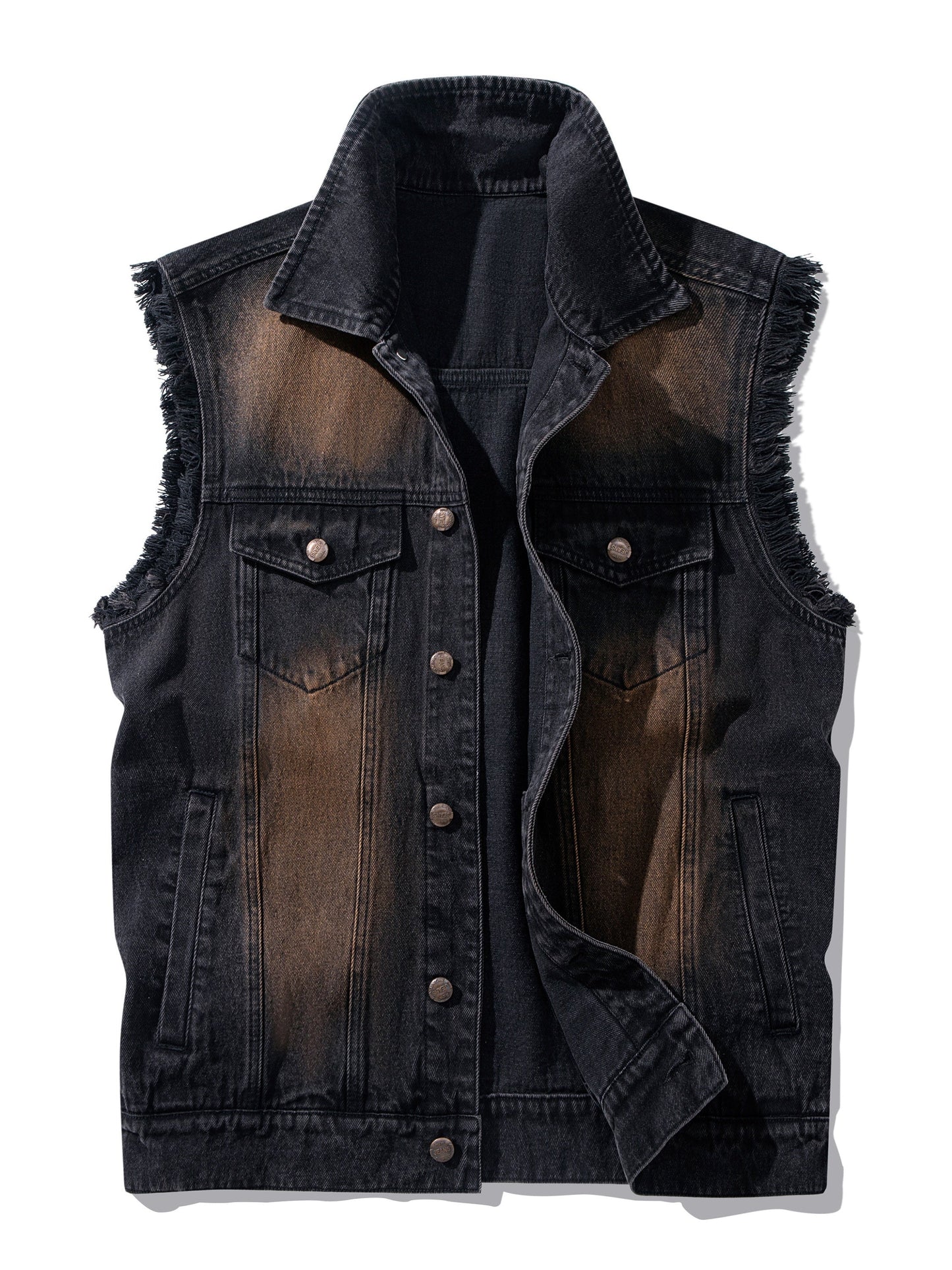 Gilet sans manches homme en jean délavé noir avec effet vieilli