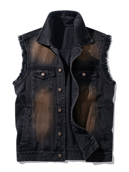 Gilet sans manches homme en jean délavé noir avec effet vieilli