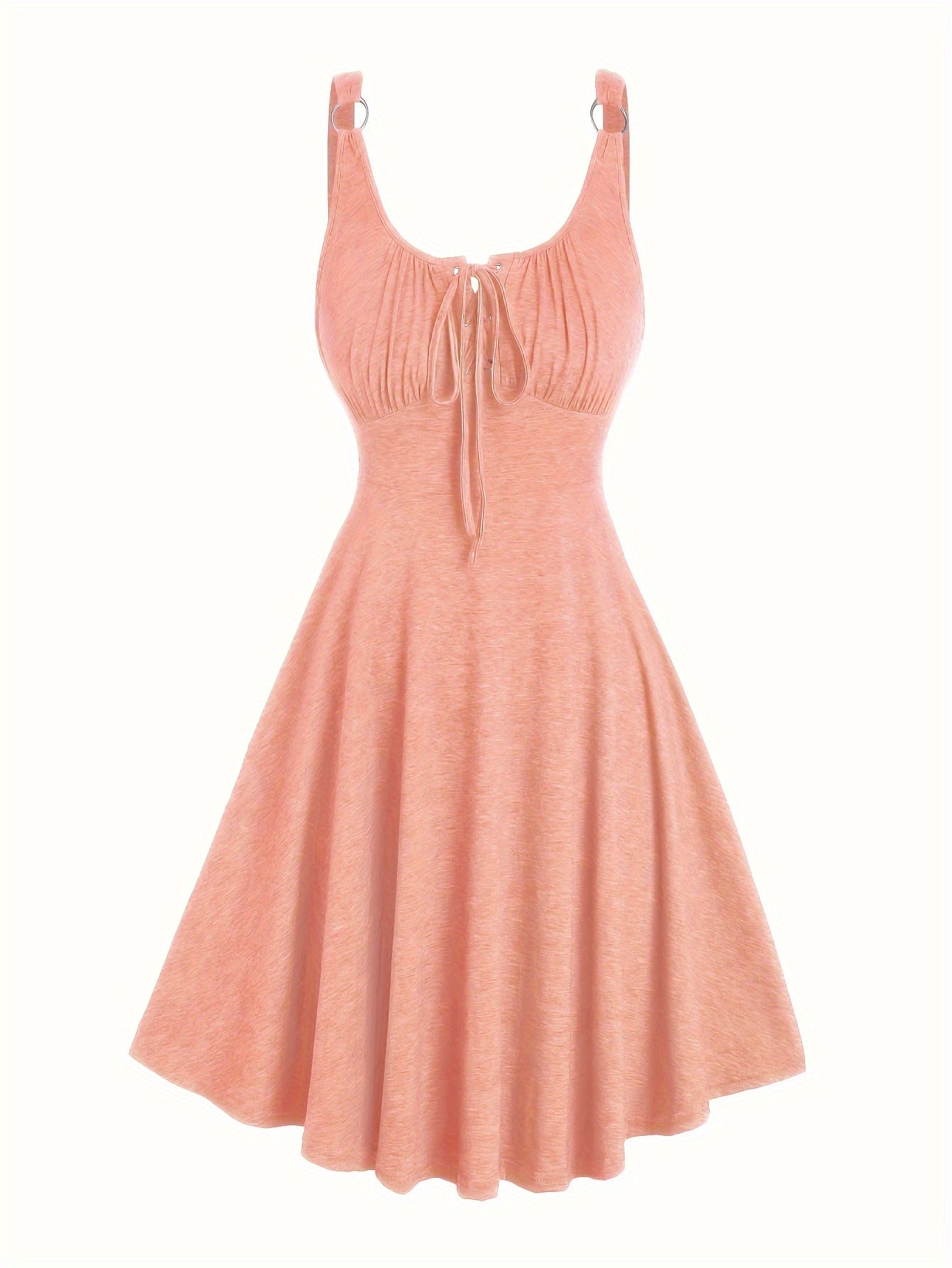 Lässiges Damenkleid mit Ausschnitt und Ösen-Trägern, ausgestellter Frühling-Sommer-Stil  
