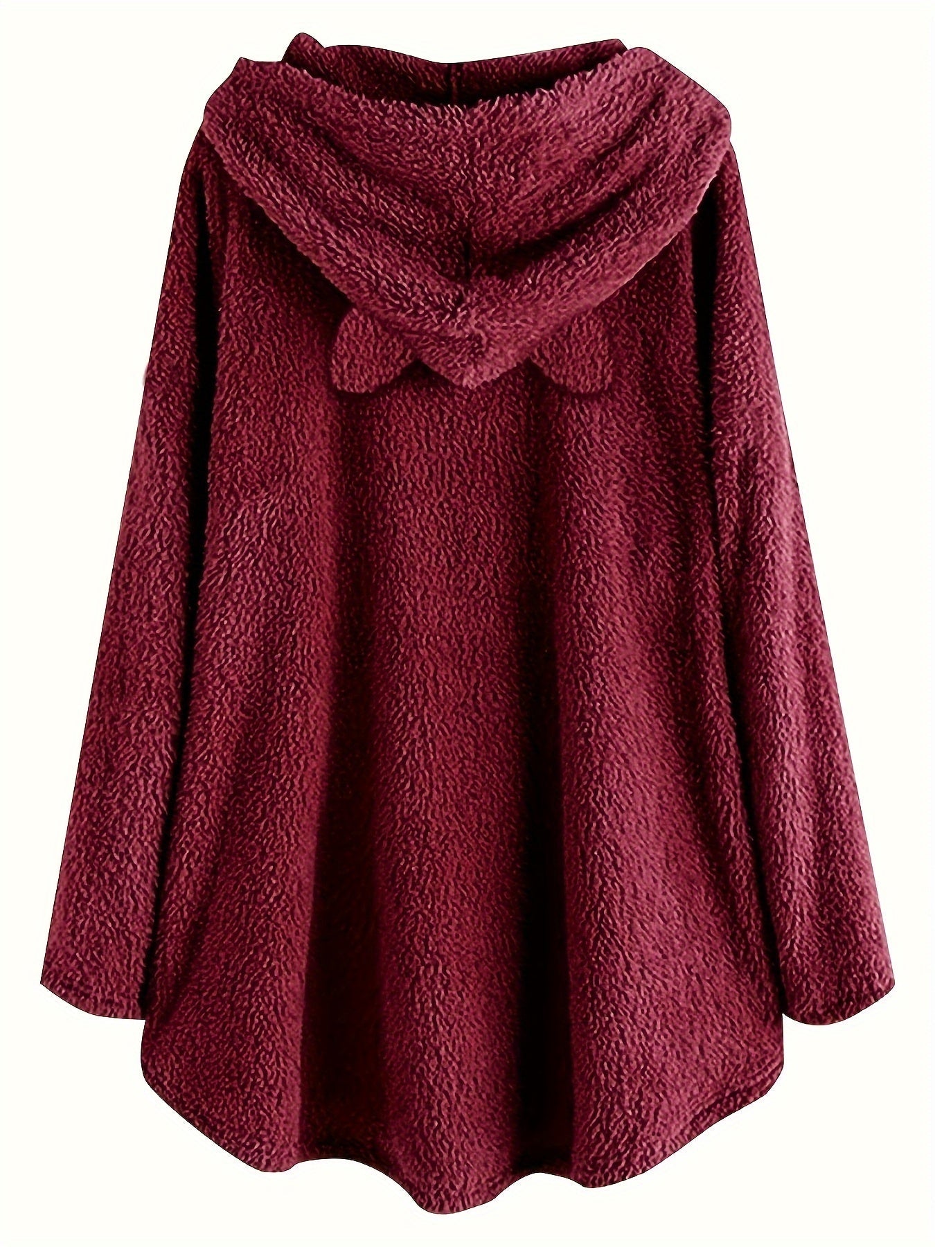 Pull à Capuche Teddy Femme Motif Chat "Fluff You" Rouge Bordeaux avec Oreilles