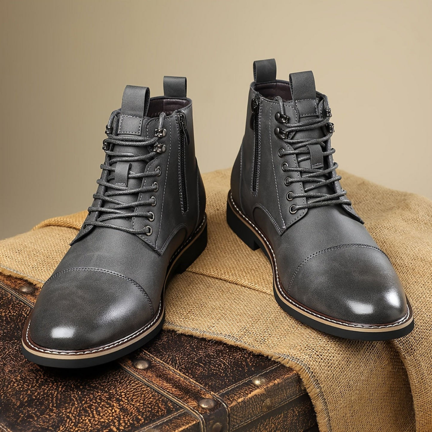 Bottes Chelsea pour homme à lacets, bout cap et fermeture éclair latérale, style décontracté chic