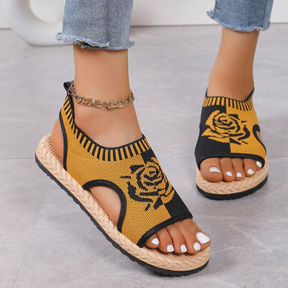 Sandales décontractées femme à motif floral pour été, style bohème chic, confort quotidien