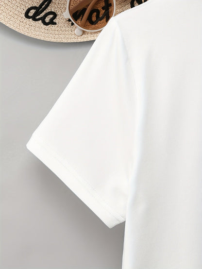 Damen-T-Shirt im lässigen Stil mit glitzernden Herzmotiven, kurze Ärmel, ideal für den Sommer  