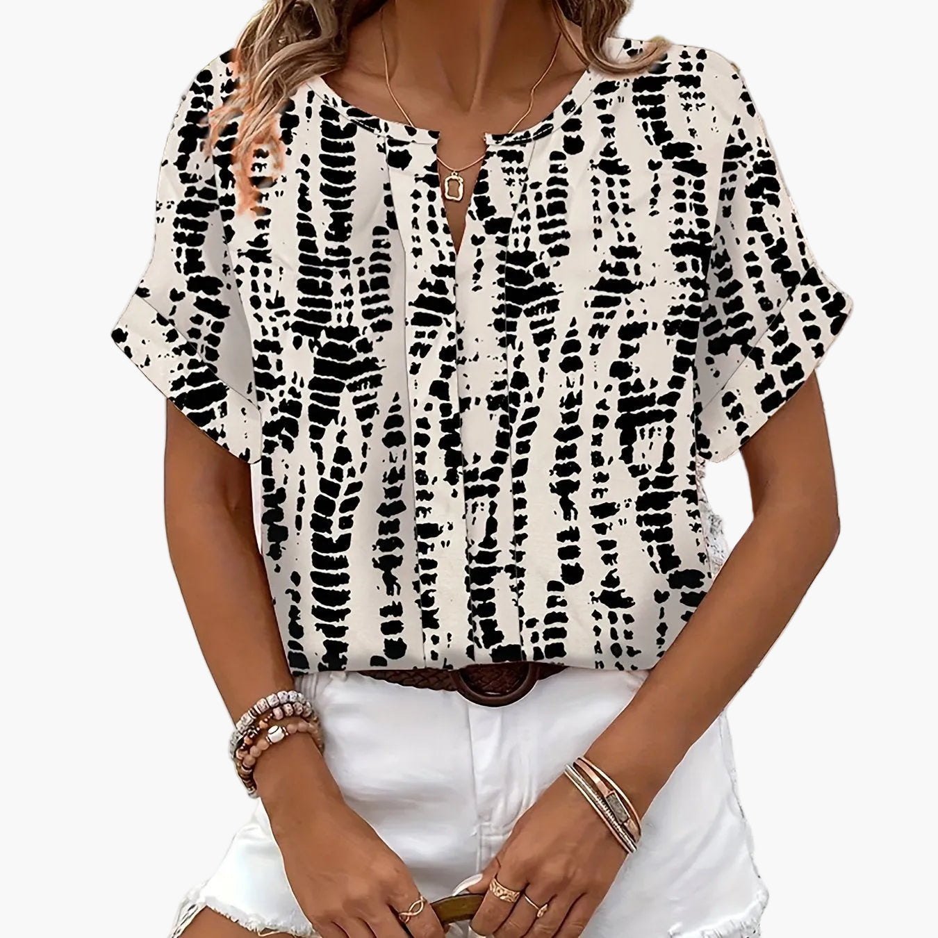 Blouse élégante imprimée manches courtes pour femme – Style décontracté chic, idéale pour l'été et le week-end