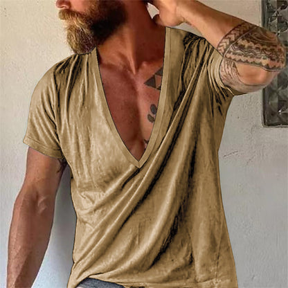 T-shirt Homme Décontracté Col V Profond Coupe Ample Style Moderne