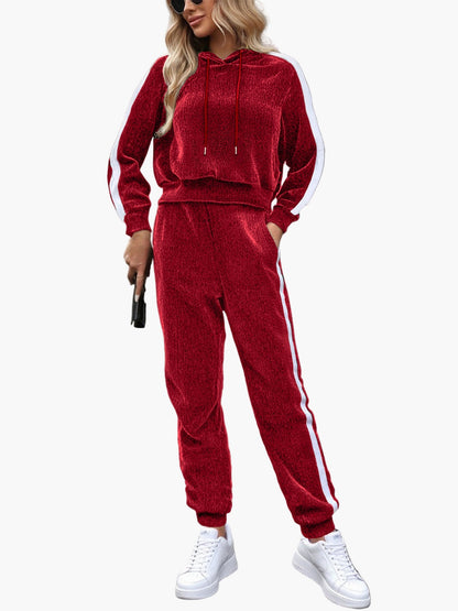 Tuta casual da donna con cappuccio stile sportivo per autunno e inverno