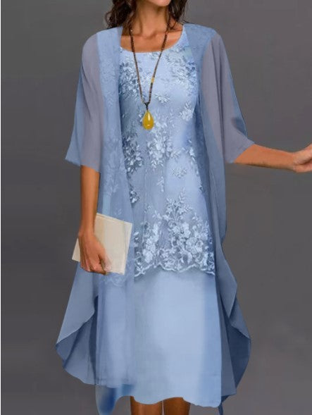 Elegantes zweiteiliges Damenkleid im Abendstil, schickes Ensemble mit fließender Jacke, ideal für Zeremonien und Events