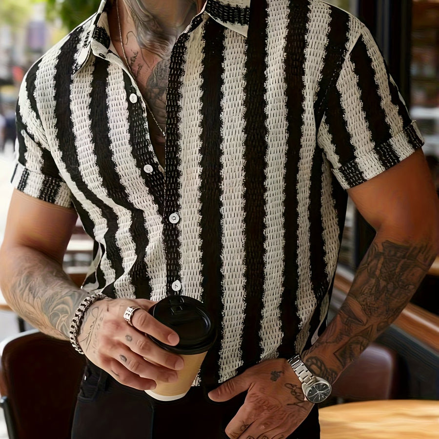 Heren Resort Overhemd met Korte Mouwen Moderne Stijl – Verticale Strepen, Casual Stedelijke Look