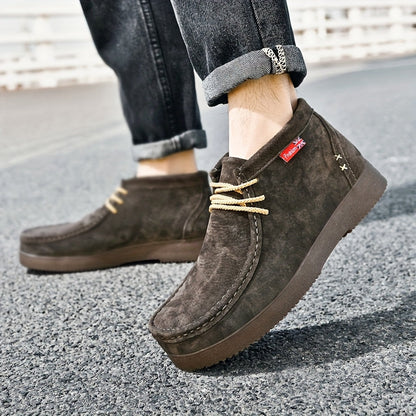 Chaussures montantes homme aspect daim lacets beiges semelle crantée