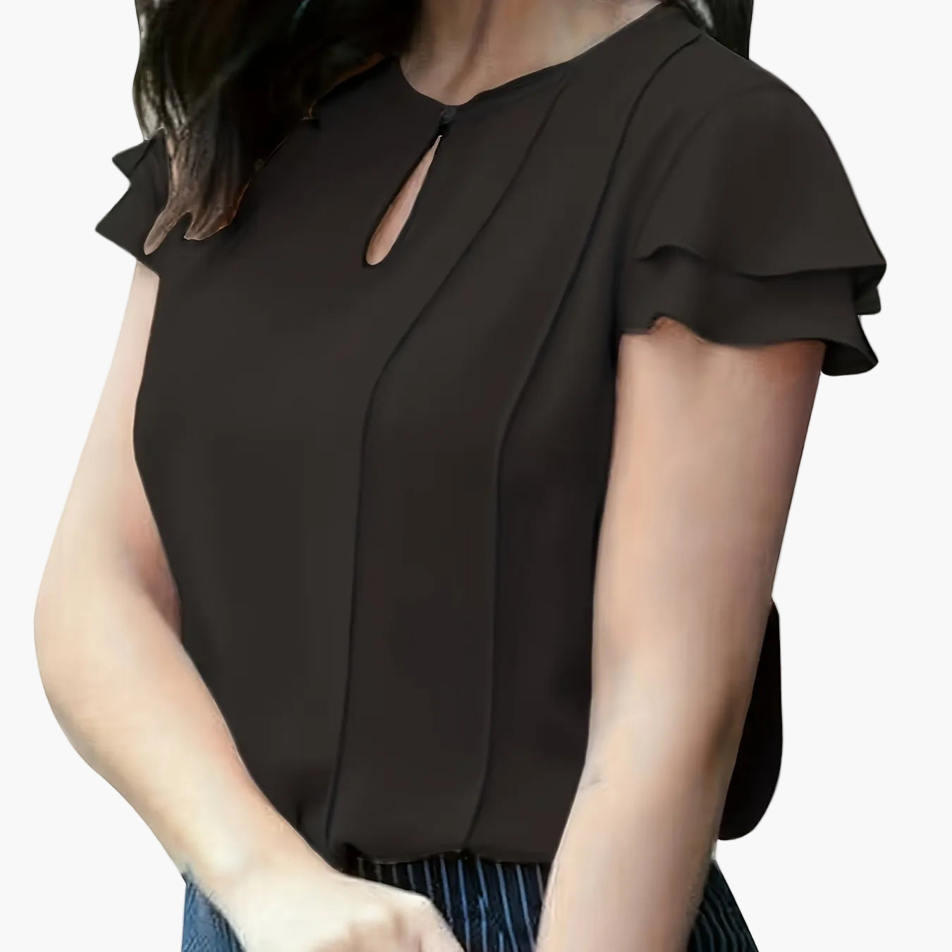 Blouse élégante à manches courtes volantées pour femme, style bureau et sorties