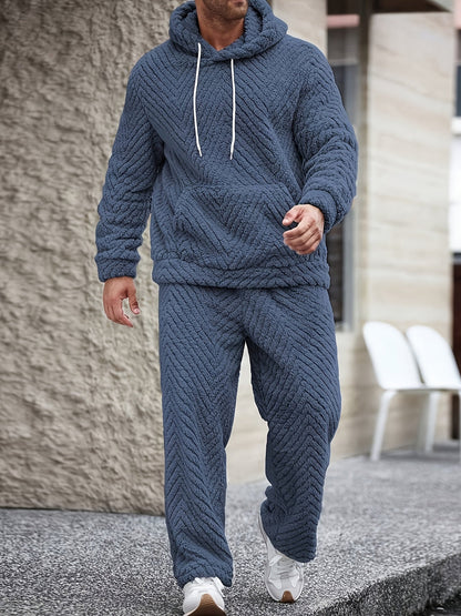 Ensemble Homme Doux Motif Chevrons Capuche Kaki Clair