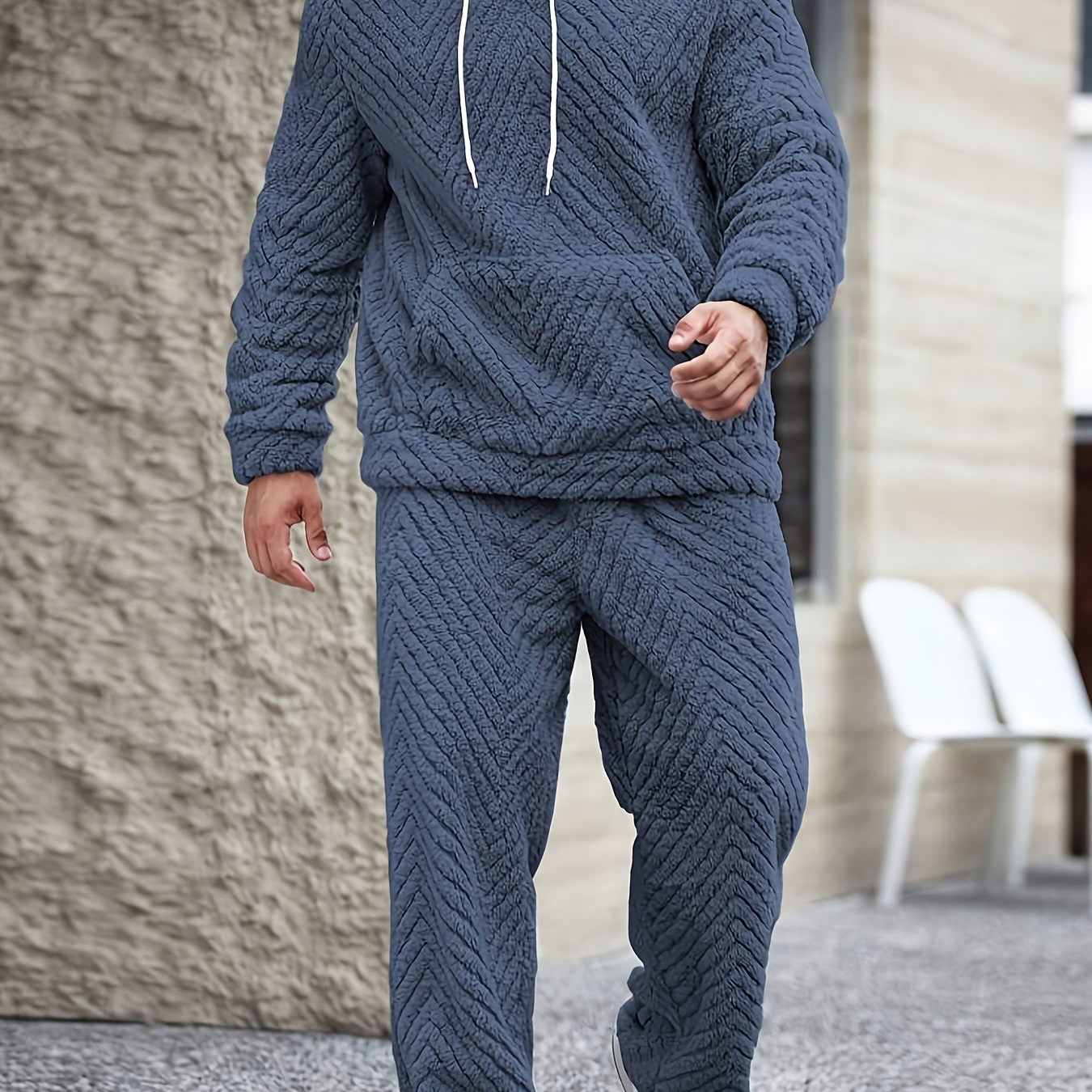 Ensemble Homme Doux Motif Chevrons Capuche Kaki Clair