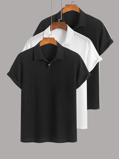 Lot de polos homme manches courtes style casual chic à col classique – pack de 3 polos texturés pour usage quotidien