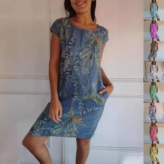 Betty – Robe Droite Imprimée Feuilles et Fleurs