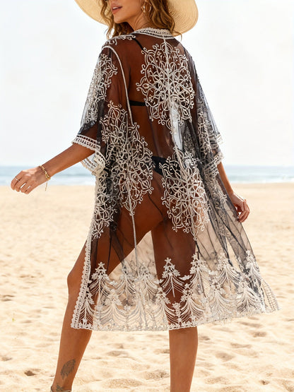 Elegant strandkimono til kvinder i boheme-stil med broderi – ideel til stranden og ferien
