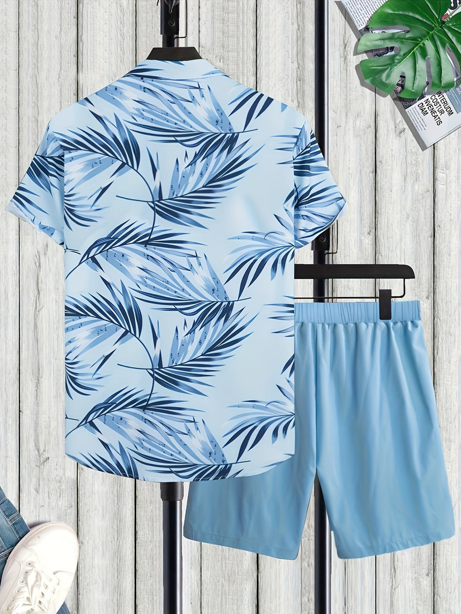 Afslappet sommeroutfit til mænd - Skjorte med palmeprint & shorts - Strand- og feriestil