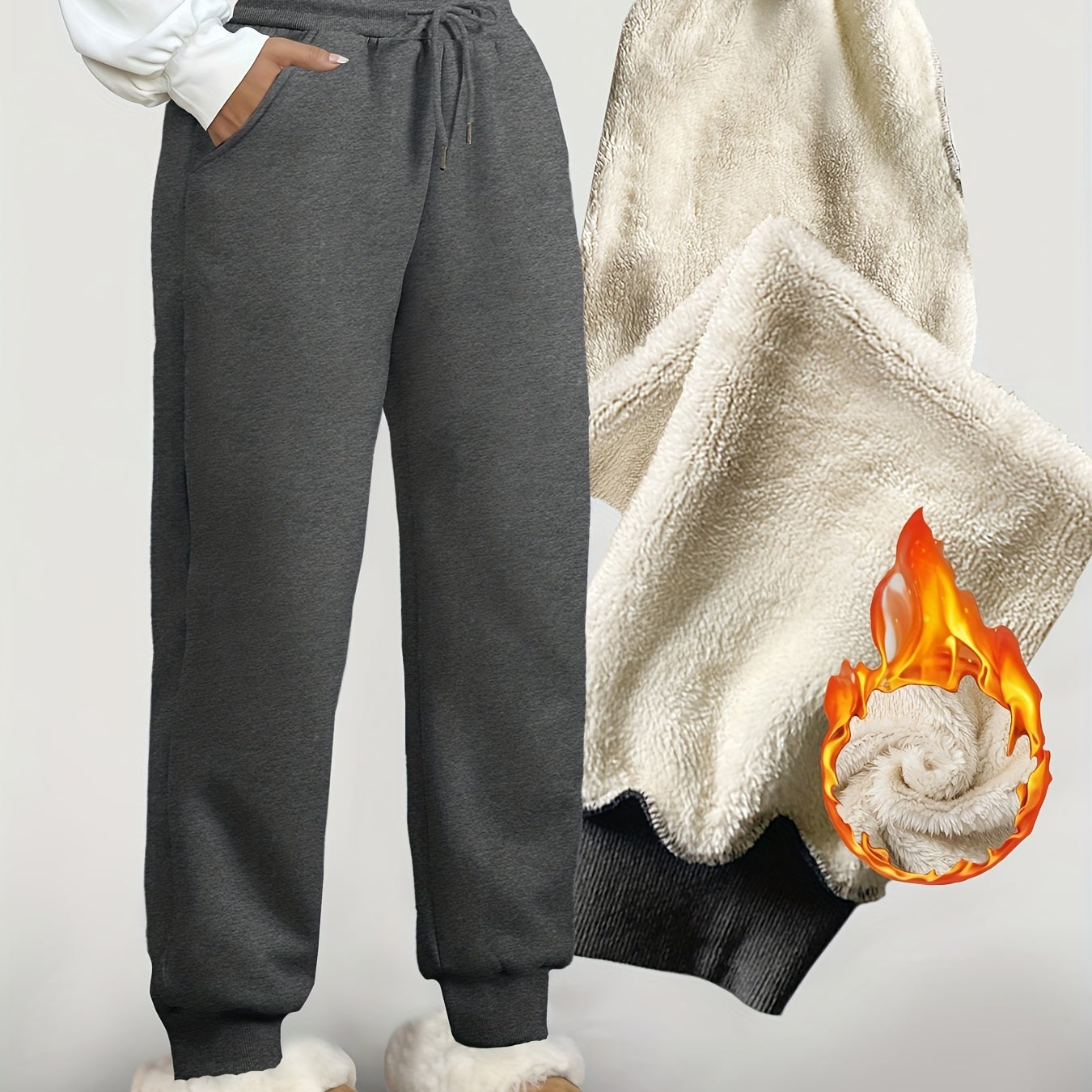 Pantalon de jogging femme doublé polaire coupe droite avec taille élastique et cordons de serrage