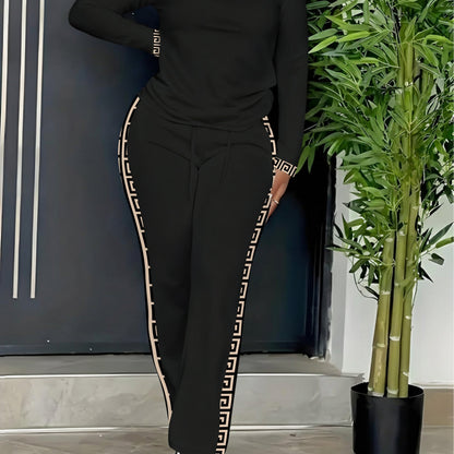 Ensemble Sport Décontracté Femme Manches Longues et Pantalon Rayures Latérales