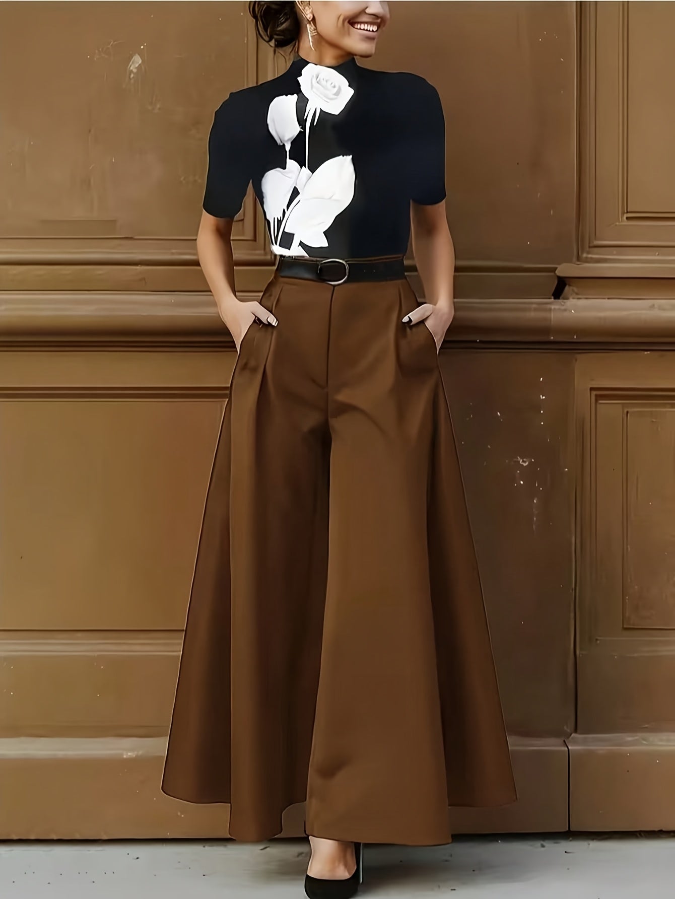 Pantalon large évasé femme style élégant soirée et bureau