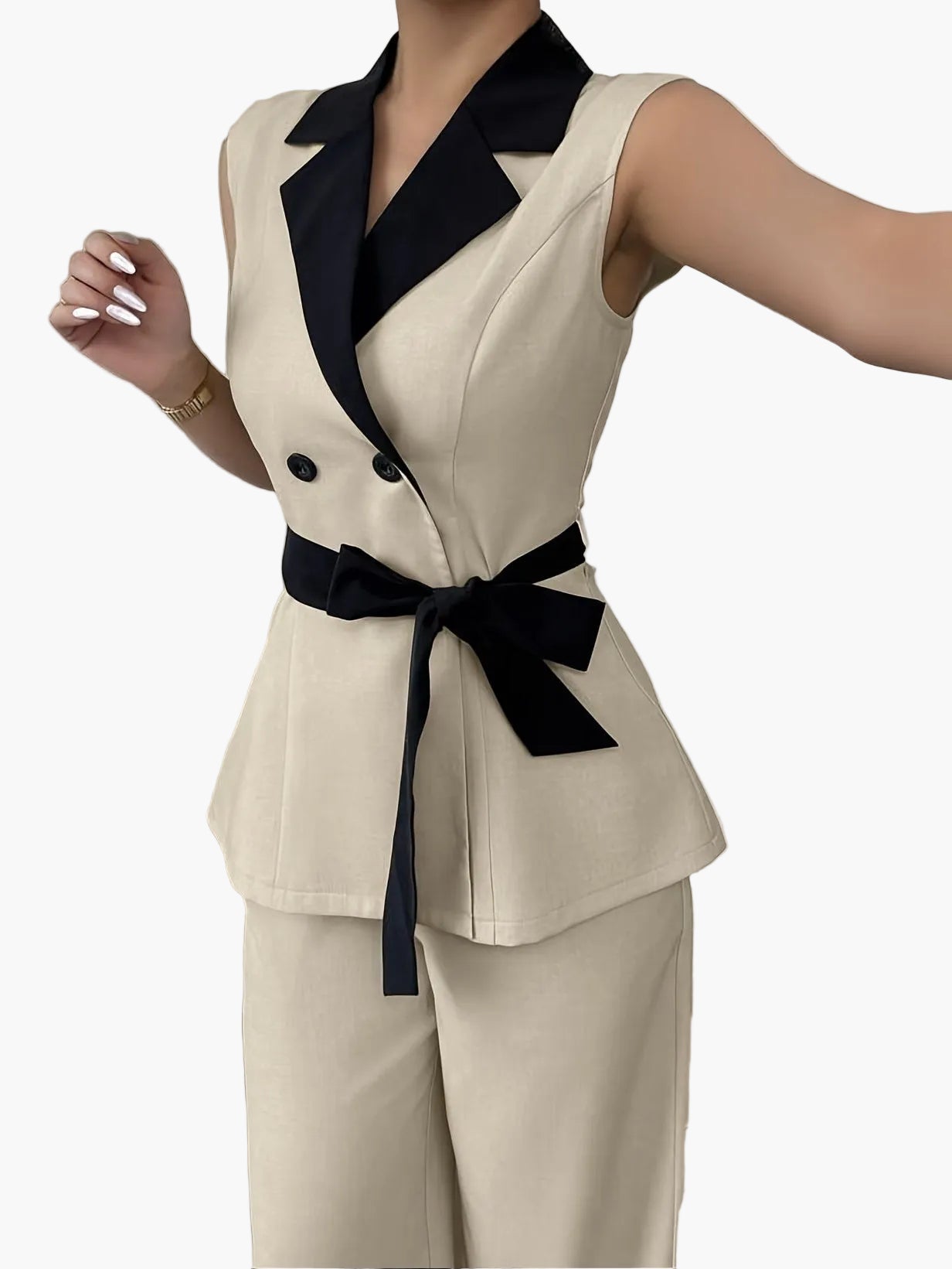 Ensemble pantalon tailleur sans manches style chic pour femme – Costume élégant de bureau ou sortie