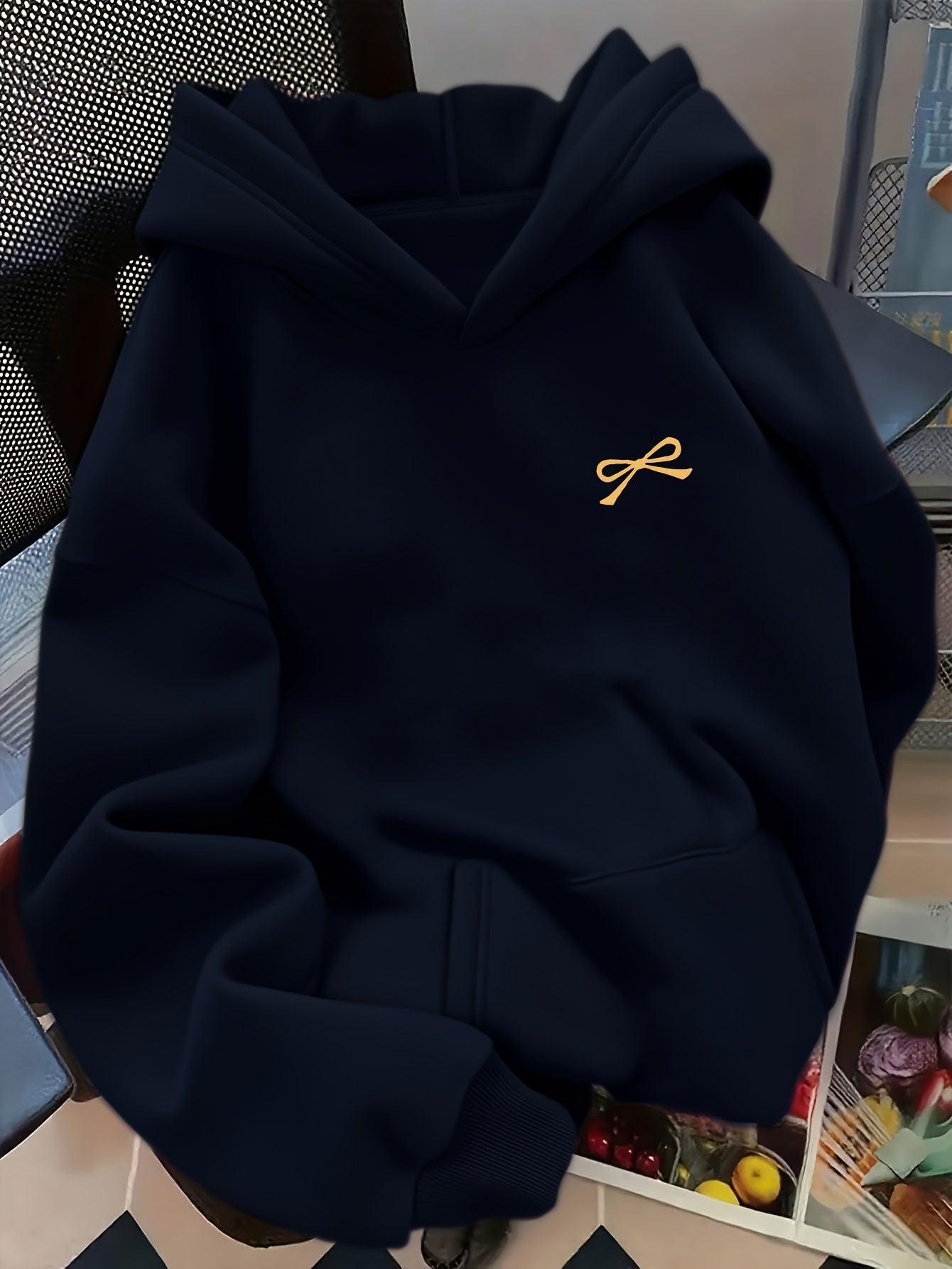 Women's Bow Embroidered Oversized Pullover Hoodie