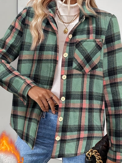 Chemise Veste Femme à Carreaux Doublée Effet Mouton Vert Menthe Rouge