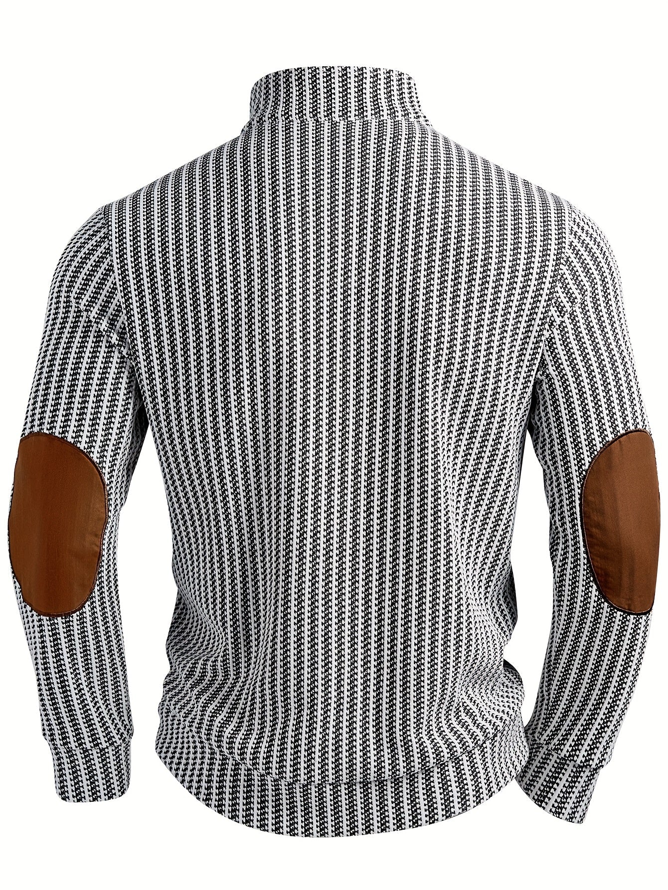 Pull homme à col montant boutonnable, motif tissé et empiècements aux coudes