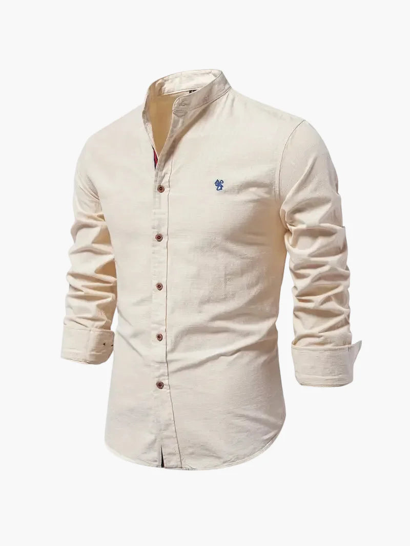 Herreskjorte med mao-krave og lange ærmer, elegant casual businessstil