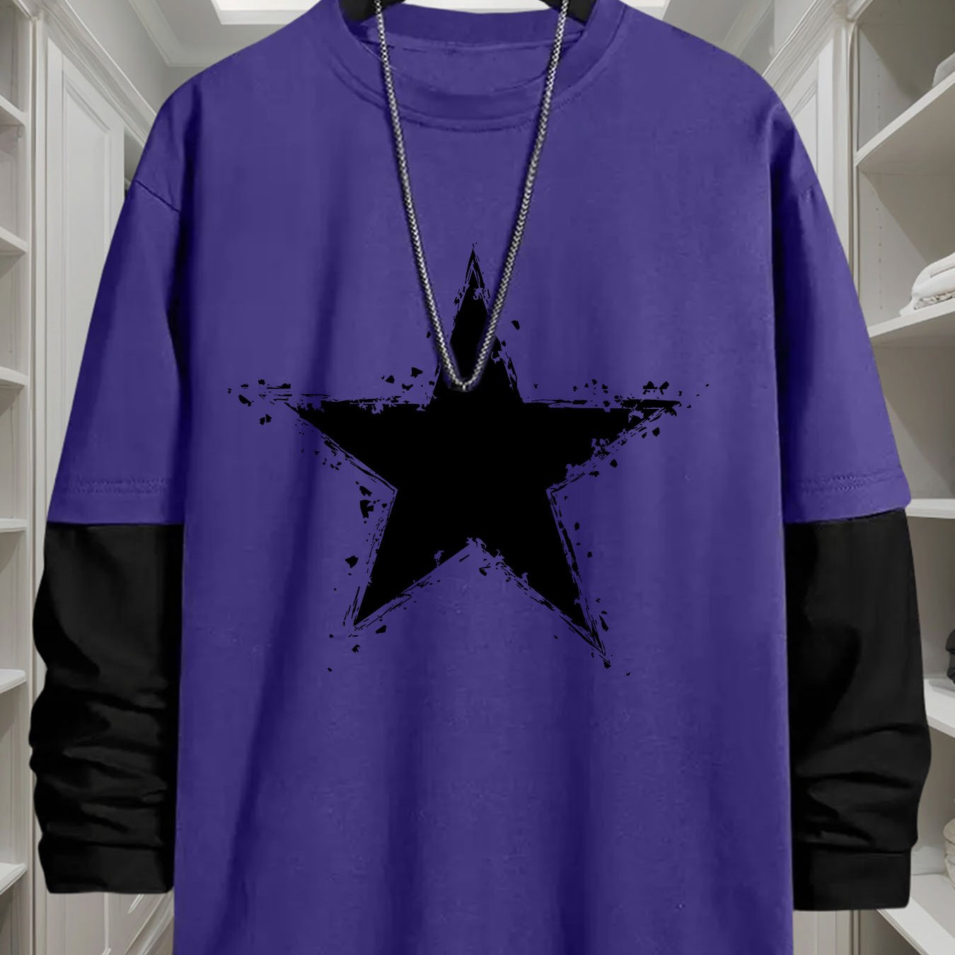 T-shirt manches longues homme coupe décontractée motif étoile grunge