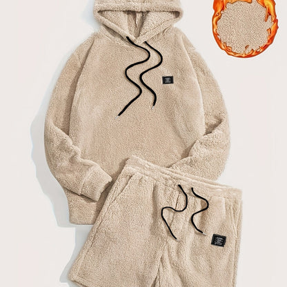 Ensemble Homme Doux Hoodie et Short Molletonné Gris Clair
