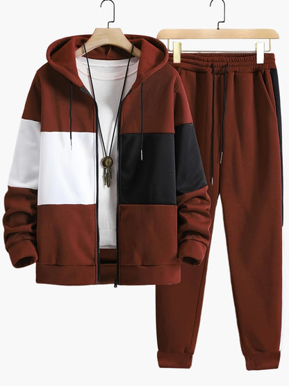Survêtement Homme Style Décontracté à Capuche avec Fermeture Éclair – Ensemble Sport Urbain