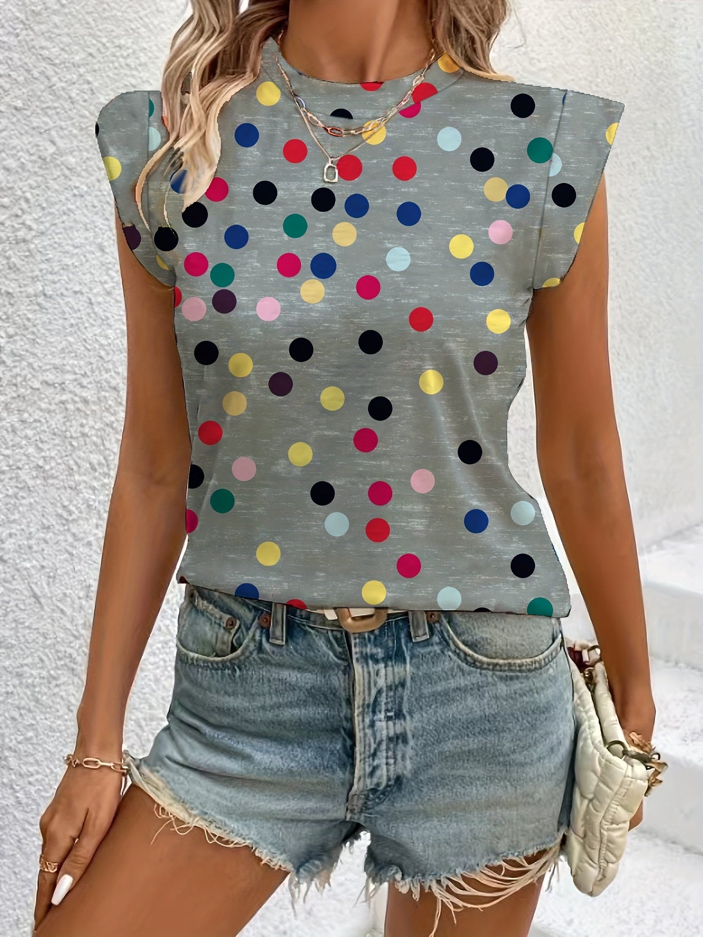 Débardeur tendance à pois multicolores pour femme – Style décontracté et moderne