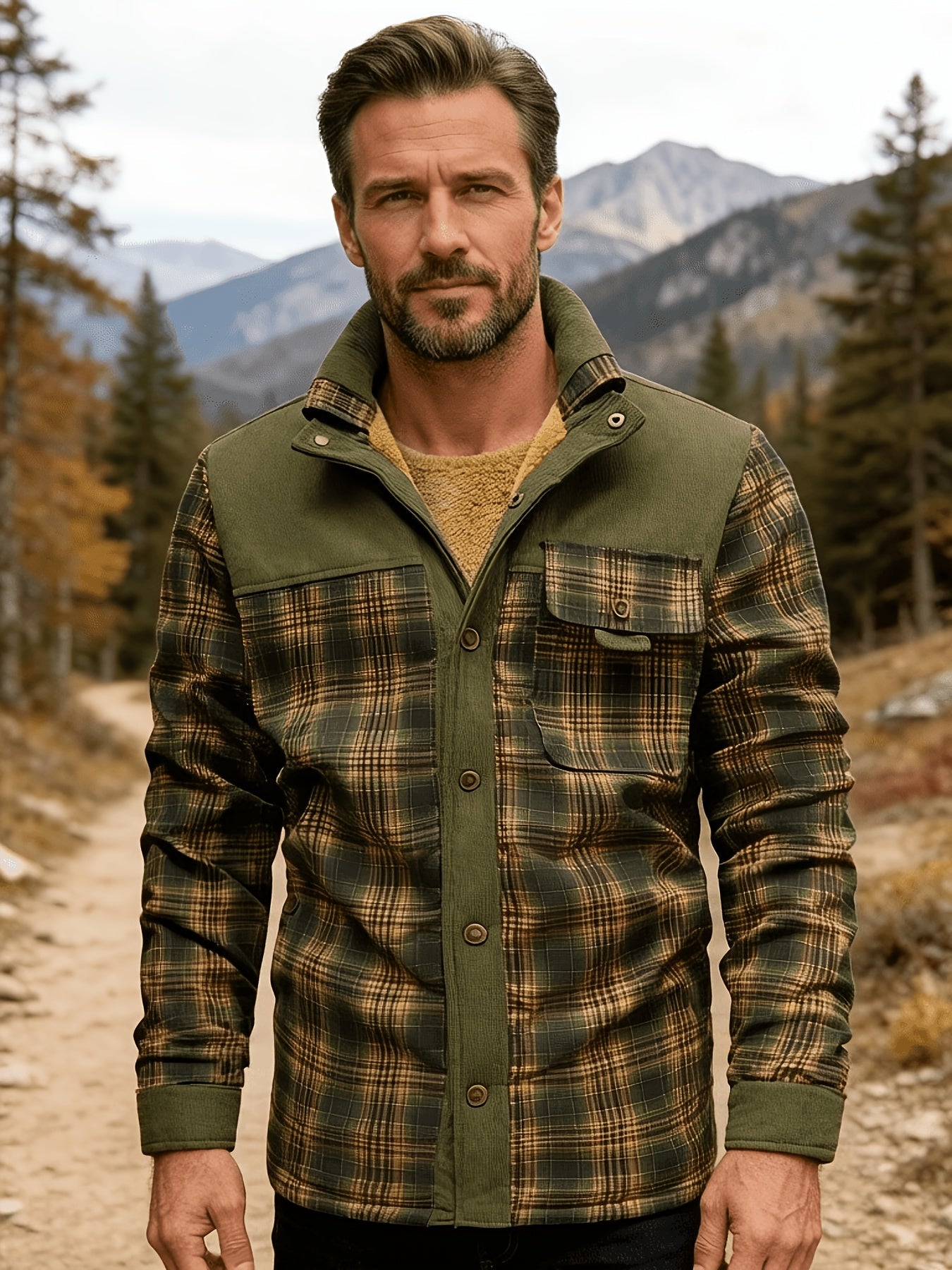 Veste Chemise Homme Carreaux Vert Doublée Molletonnée Chaude
