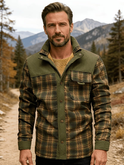 Veste Chemise Homme Carreaux Vert Doublée Molletonnée Chaude