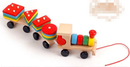 Train jouet éducatif en bois pour enfants - Jeu de formes empilables - Dès 1 an