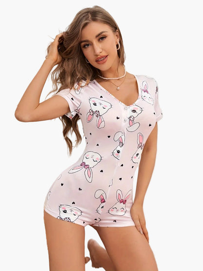 Combinaison Pyjama Femme Style Kawaii à Motif Lapin, Décontractée pour la Maison et la Nuit
