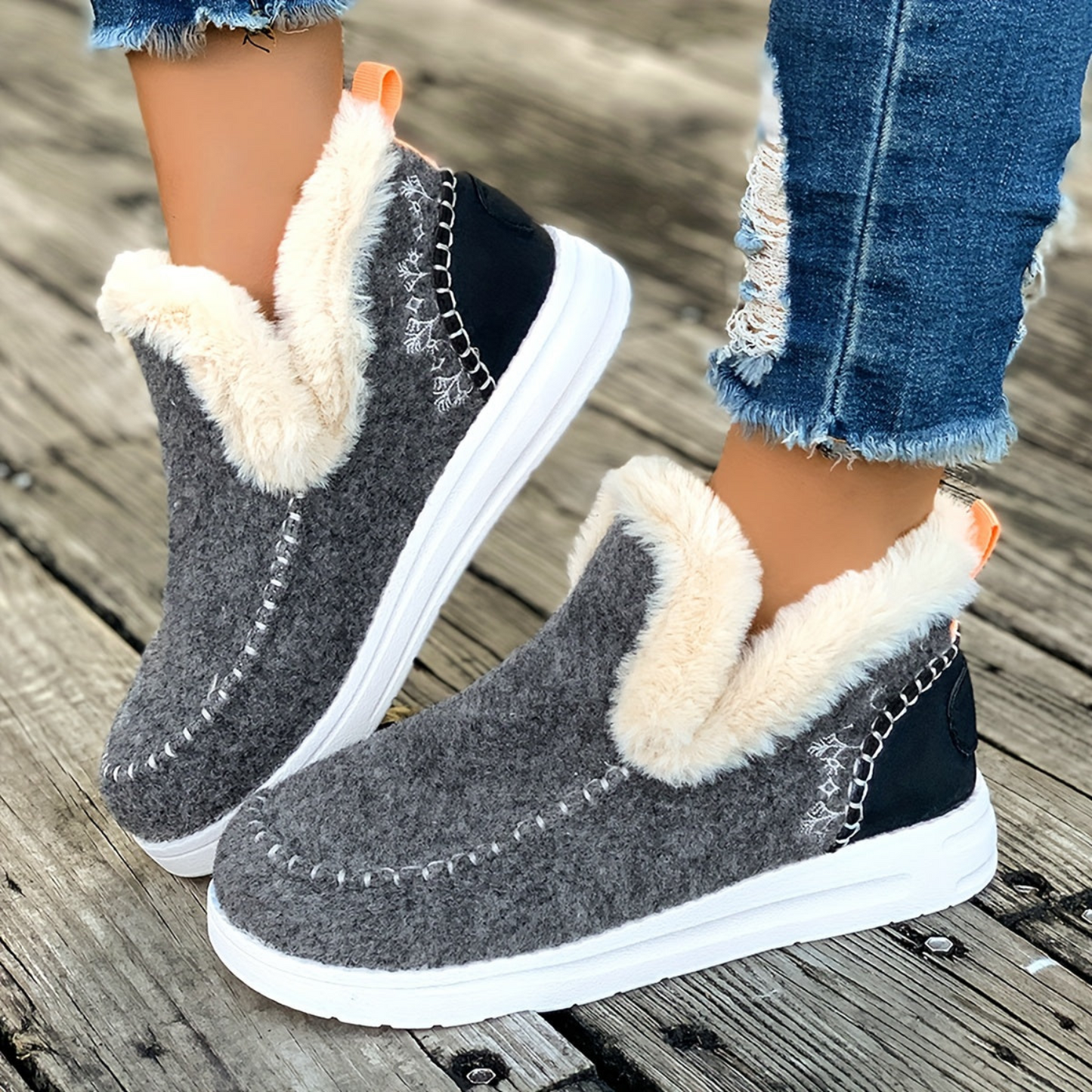 Chaussons montants doublés en fourrure pour femme, style mocassin, diverses couleurs