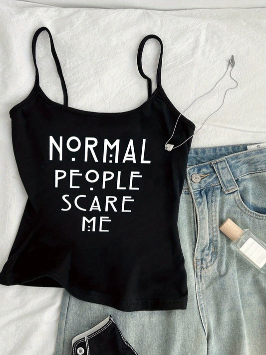 Graphic tank top for women in streetwear style with the message "Normal People Scare Me" – Trendy, casual, and bold fashion