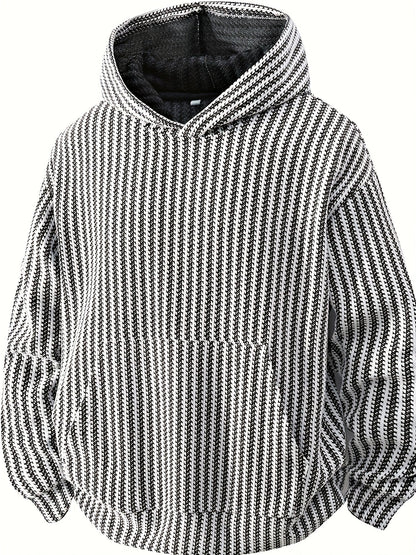 Sweat à Capuche Texturé Noir Oversize avec Poche Kangourou pour Homme
