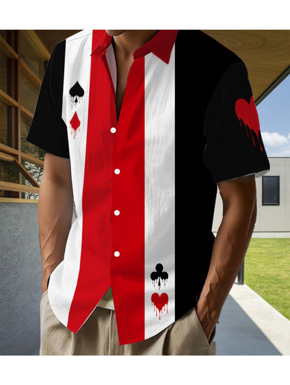 Chemise décontractée homme style jeu de cartes motif graphique – idéale pour sorties ou vacances